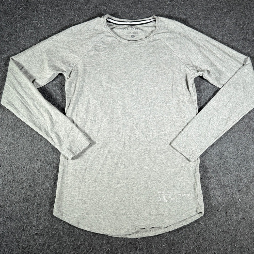 Alpha Clothing Co Athleti-Fit Mens Gray Long Sleeve Shirt Curved Hem Size M
